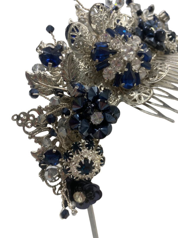Stunning side crown with clear stone and navy stone embellishment.